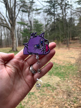 Load image into Gallery viewer, Cat Yzma with Glitter Potion Bottle Inspired Swivel Badge Reel