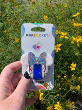 Load image into Gallery viewer, Broken Holo Bow/Royal Blue Scrub Nurse Mouse Inspired Pop Grip/ Popsocket
