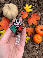 Load image into Gallery viewer, Glitter Lock Shock & Barrel Inspired Swivel Badge Reel