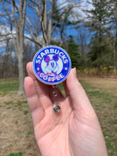 Load image into Gallery viewer, Holo Coffee Mouse Inspired Swivel Badge Reel