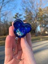 Load image into Gallery viewer, Blue Glitter Snow Mouse Inspired “Shaker” Swivel Badge Reel - Glitter/Snow Waterfall