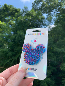 Blue Rainbow Crystal Mouse Head Inspired Pop Grip/ Popsocket