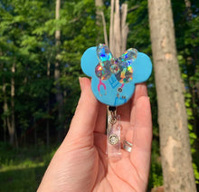 Load image into Gallery viewer, Light Blue Nurse Mouse Inspired Swivel Badge Reel