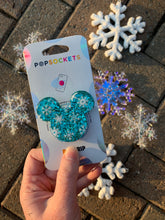 Load image into Gallery viewer, Blue Glitter Snowflake Mouse Inspired Pop Grip/ Popsocket