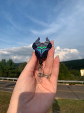 Load image into Gallery viewer, Glitter Maleficent Inspired Swivel Badge Reel