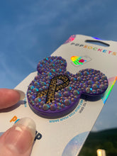 Load image into Gallery viewer, Amythest/Gold Ribbon Crystal Mouse Inspired Pop Grip/ Popsocket