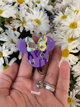 Load image into Gallery viewer, Purple Nurse Mouse Swivel Badge Reel
