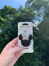 Load image into Gallery viewer, Black/Clear Crystal Mouse with Bow Inspired Pop Grip/ Popsocket