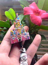 Load image into Gallery viewer, Glitter Cake World Castle Inspired Swivel Badge Reel