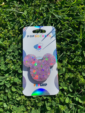 Holographic Pink Flower Glitter Mouse Inspired Pop Grip