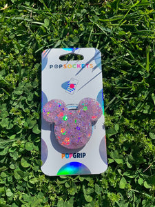 Holographic Pink Flower Glitter Mouse Inspired Pop Grip