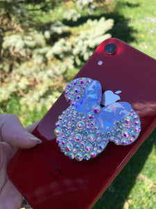 Iridescent/ Holographic "Broken Glass" Crystal Mouse with Bow Inspired Pop Grip/ Popsocket