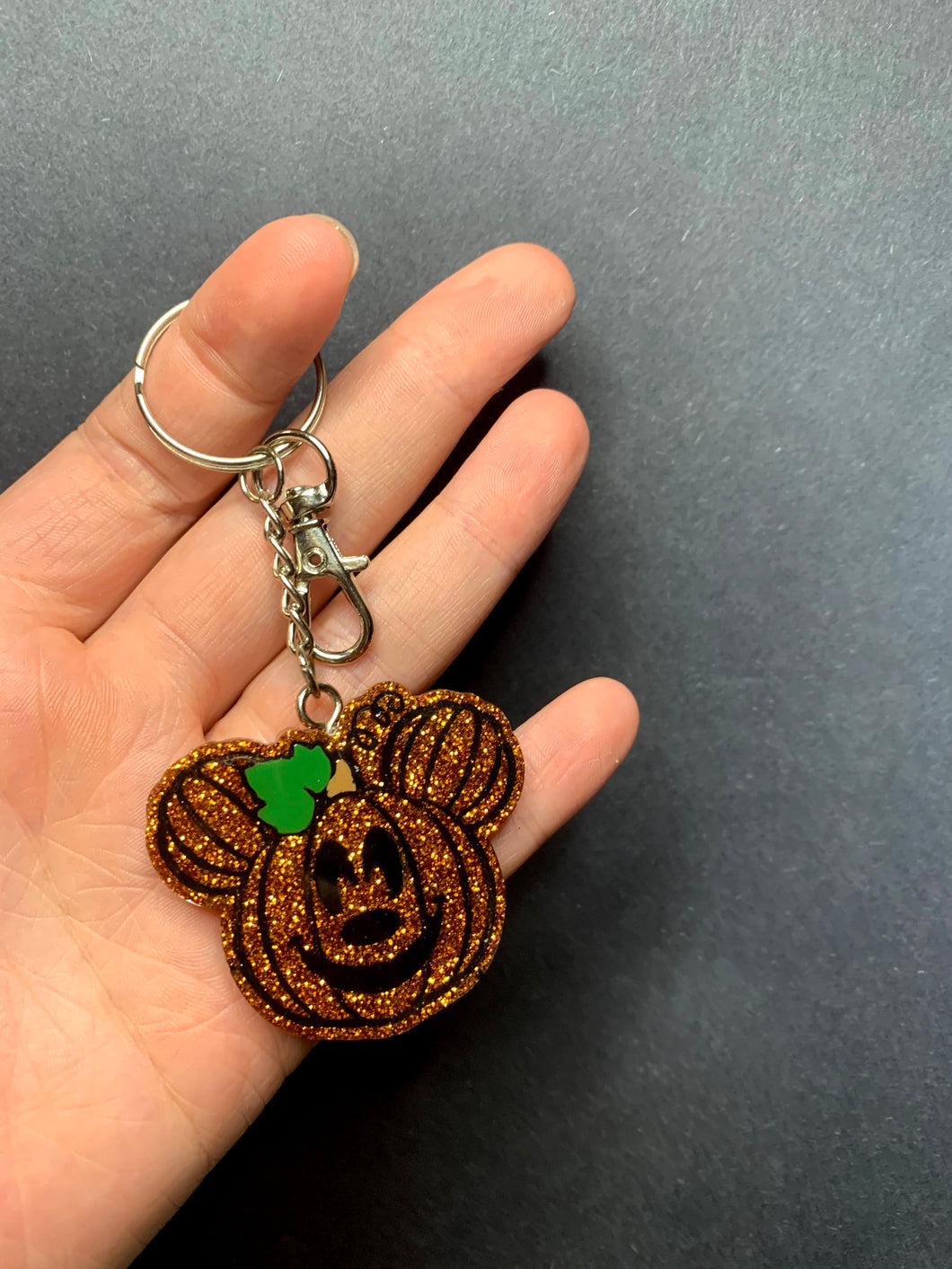 Glitter Pumpkin Mouse Inspired Keychain - Swivel Hook