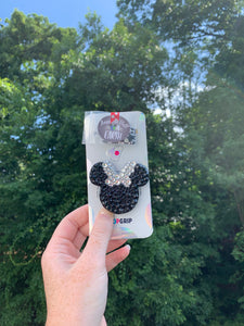 Black/Clear Crystal Mouse with Bow Inspired Pop Grip/ Popsocket