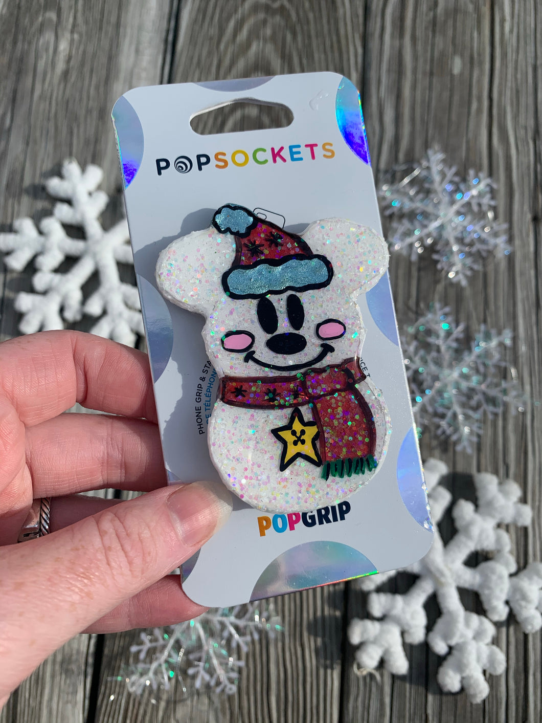 Glitter Mouse Snowman Inspired Pop Grip/ Popsocket