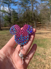 Load image into Gallery viewer, Full Crystal Iridescent Purple/Pink Mouse Inspired Swivel Badge Reel