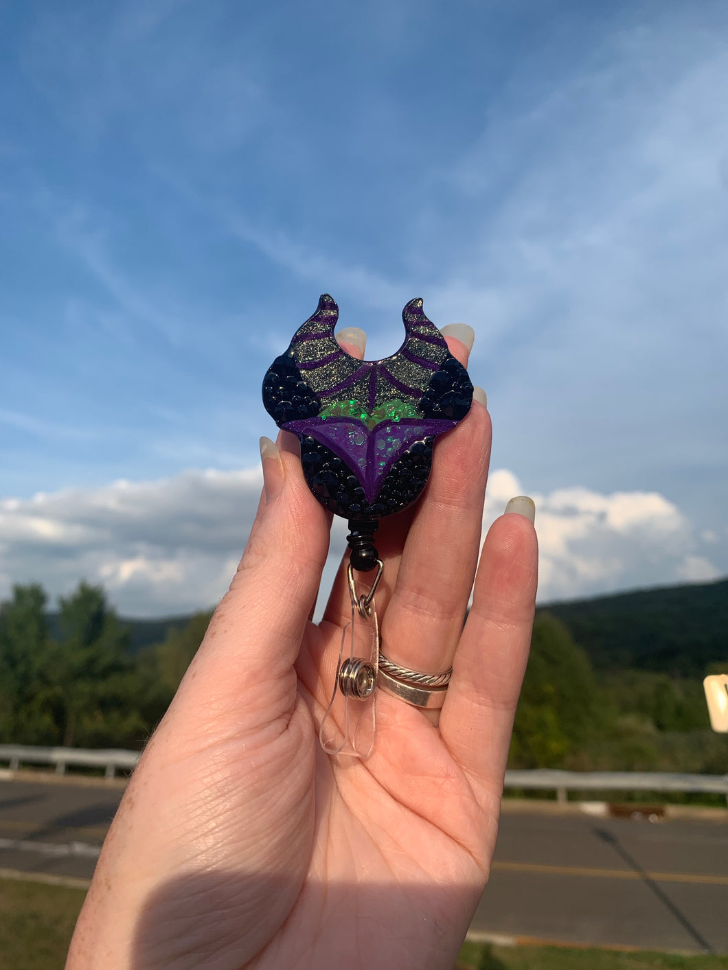 Glitter Maleficent Inspired Swivel Badge Reel