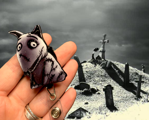 Glitter Frankenweenie Dog Inspired Swivel Badge Reel