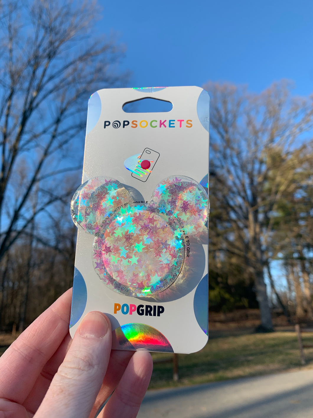 Clear Iridescent Glitter Star Mouse Inspired Pop Grip/ Popsocket