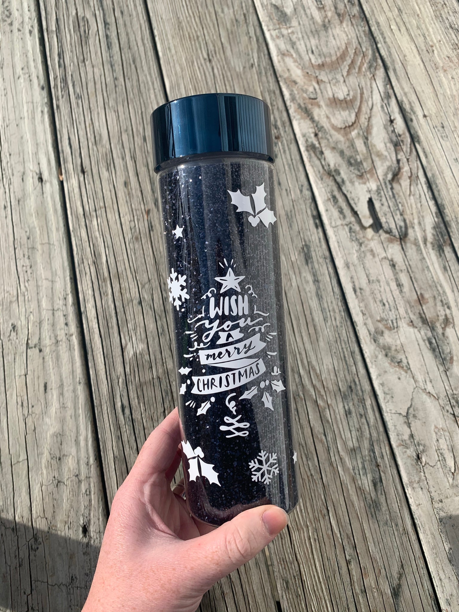 Black Glitter Christmas Inspired Double Wall Water Bottle