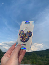 Load image into Gallery viewer, Amythest/Gold Ribbon Crystal Mouse Inspired Pop Grip/ Popsocket