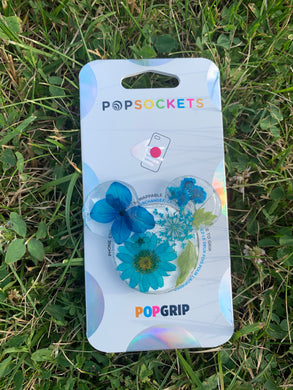 Blue Pressed Flower Mouse Inspired Pop Grip/ Popsocket