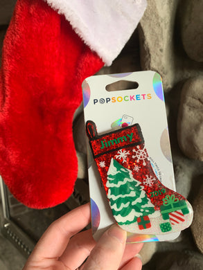 Personalized Glitter Christmas Stocking Inspired Pop Grip/ Popsocket