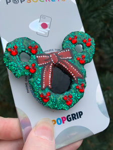 Glitter/Crystal Mickey Wreath Inspired Pop Grip/ Popsocket
