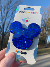 Load image into Gallery viewer, Blue Iridescent Glitter Mouse Inspired &quot;Pop&quot; Cell Phone Grip and Stand