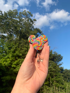 Rainbow Lollipop Mouse Head Swivel Badge Reel