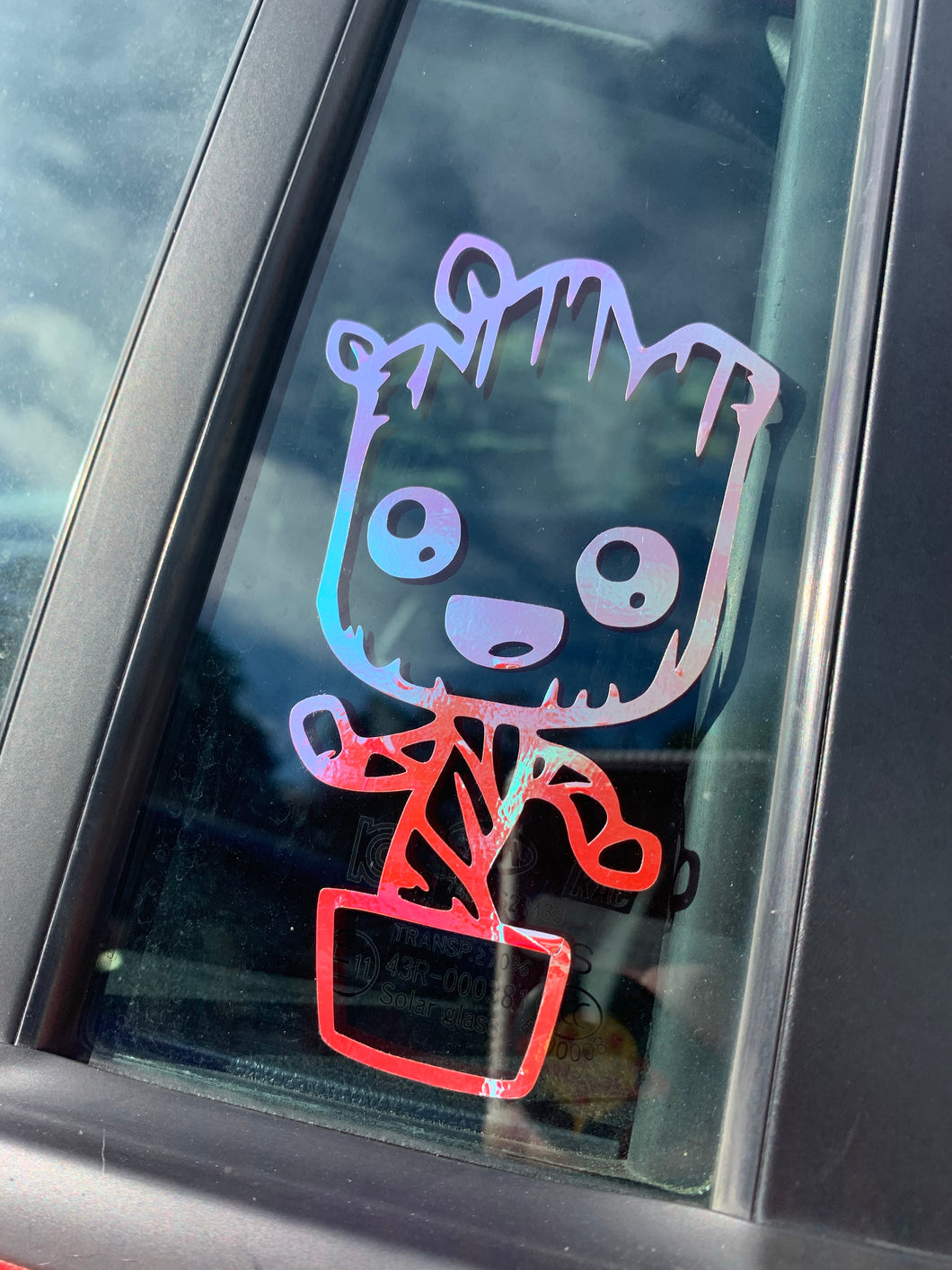 Red Holographic Baby Groot Inspired Vinyl Decal