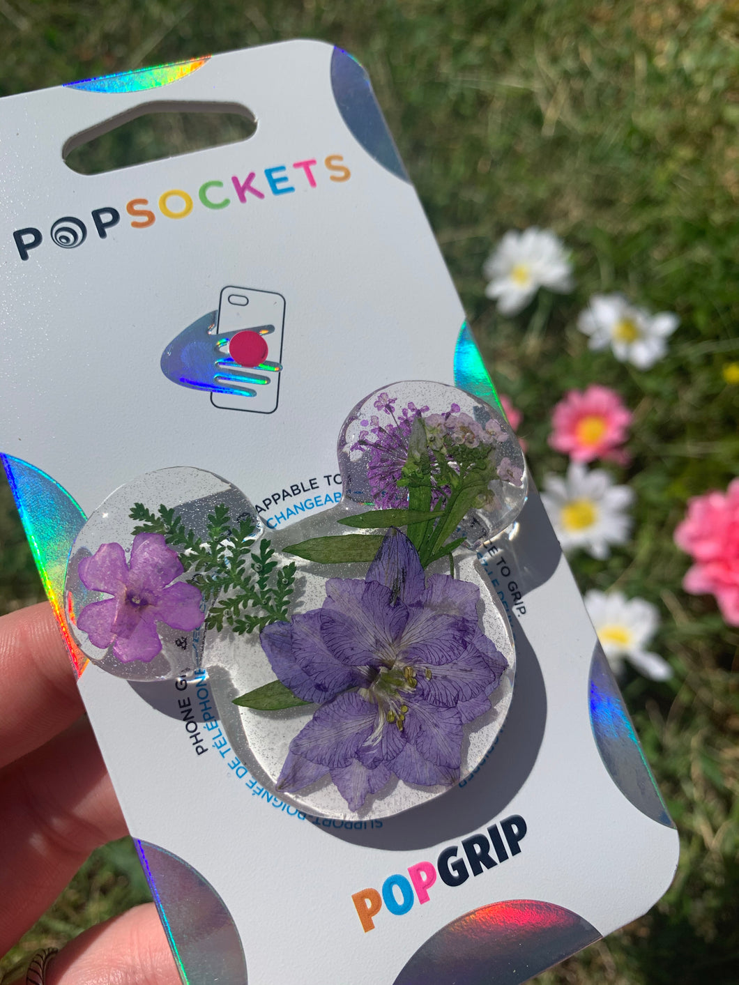 Purple Pressed Flower Mouse Inspired Pop Grip/ Popsocket