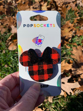 Load image into Gallery viewer, Glitter Bow Plaid Mouse Inspired  Pop Grip/ Popsocket