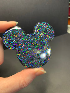Black Holographic Glitter Mouse Inspired "Pop" Cell Phone Grip and Stand