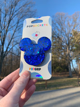 Load image into Gallery viewer, Blue Iridescent Glitter Mouse Inspired Pop Grip/ Popsocket