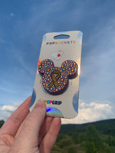 Load image into Gallery viewer, Amythest/Gold Ribbon Crystal Mouse Inspired Pop Grip/ Popsocket