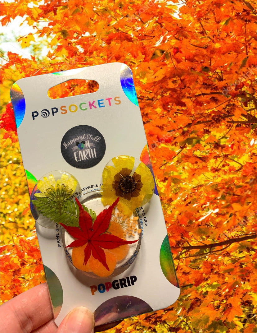 Fall Pressed Flower Mouse Inspired Pop Grip/ Popsocket