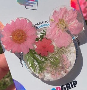 Pink Pressed Flower Mouse Swivel Badge Reel
