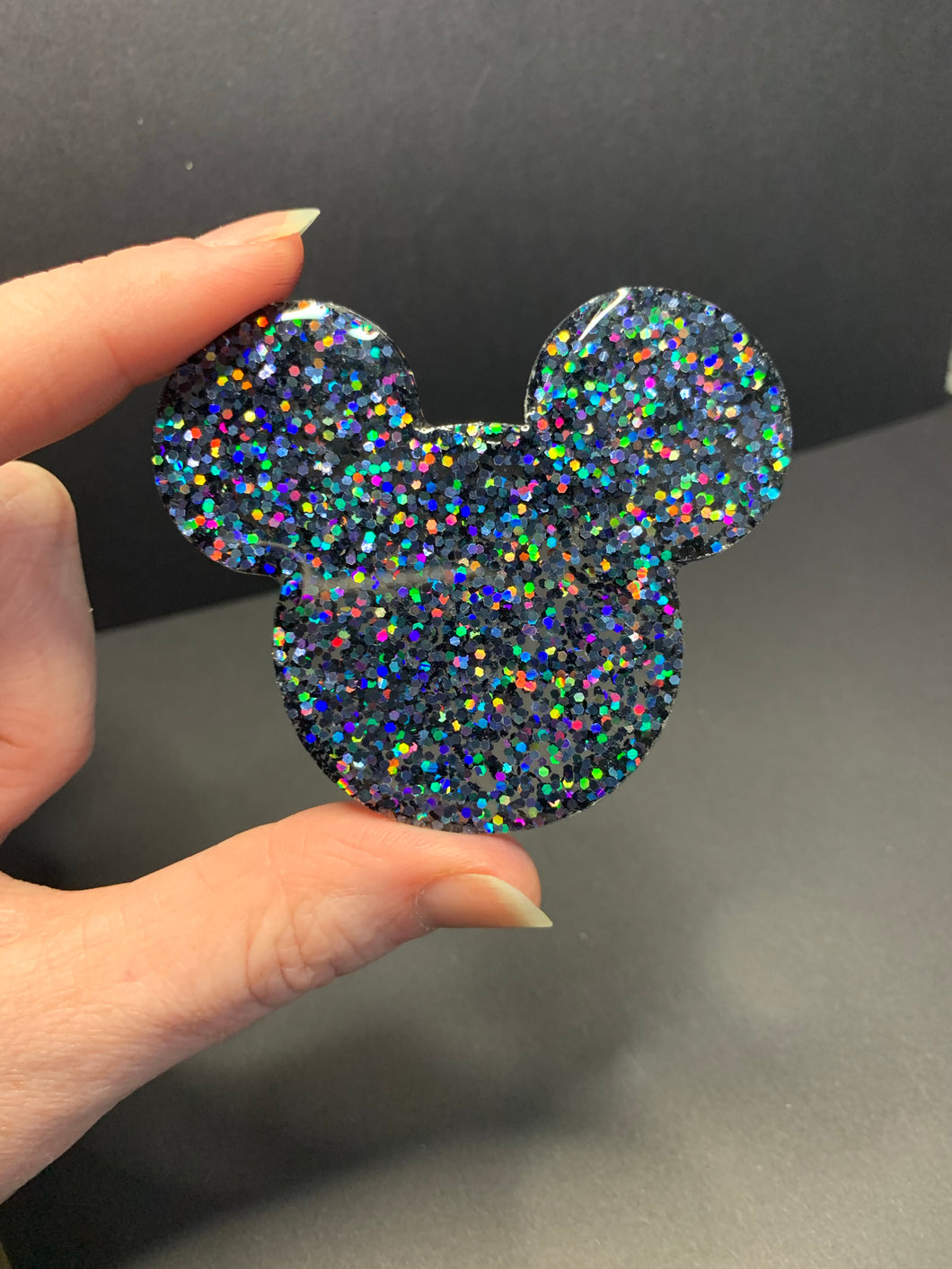 Black Holographic Glitter Mouse Inspired Pop Grip/ Popsocket