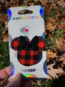Glitter Bow Plaid Mouse Inspired  Pop Grip/ Popsocket