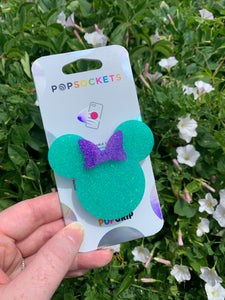 Teal Glitter Mouse with Purple Bow Inspired "Pop" Cell Phone Grip/ Stand