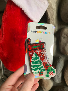 Personalized Glitter Christmas Stocking Inspired “Pop" Cell Phone Grip/ Stand